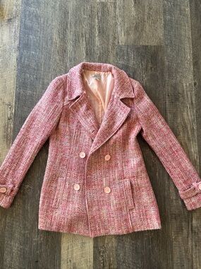 Vintage GUESS Pink Tweed Double-Breasted Blazer Jacket